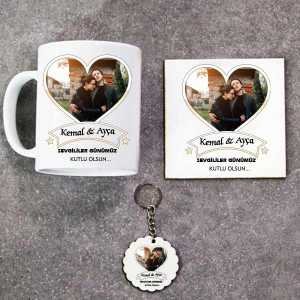  - Sevgililer Günümüz Kutlu Olsun Kupa Bardak Altlık ve Anahtarlık Hediye Seti