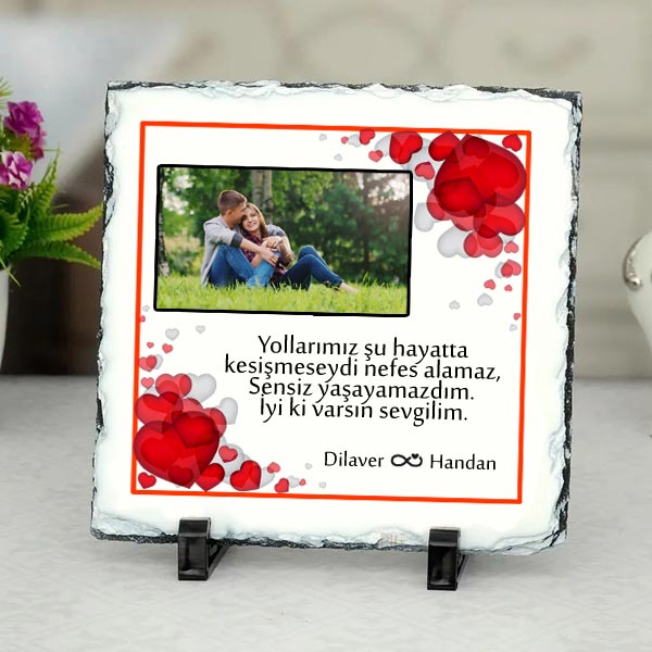 Sevgililere Fotoğraf Baskılı Taş Çerçeve