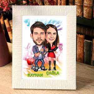  - Sevgiliye Hediye Mutlu Çiftler Karikatürlü Fotoğraf Çerçevesi