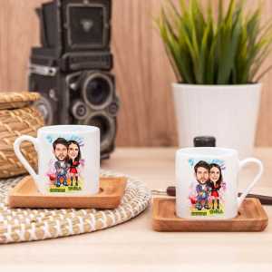  - Sevgiliye Hediye Mutlu Çiftler Karikatürlü Türk Kahvesi Fincanı Seti