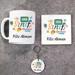 - Sınıf Öğretmeni Kupa Bardak Altlık ve Anahtarlık Hediye Seti  - Sınıf Öğretmeni Kupa Bardak Altlık ve Anahtarlık Hediye Seti