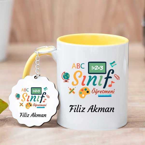 Sınıf Öğretmenine Hediye Kupa Bardak Ve Anahtarlık