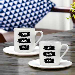  - Siyah Beyaz Taraftar İkili İsimli Türk Kahvesi Fincanı