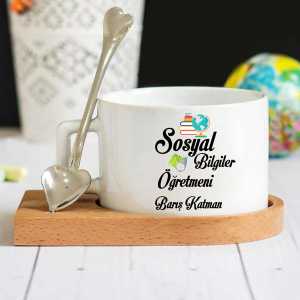 - Sosyal Bilgiler Öğretmeni Ahşap Altlıklı Lüks Fincan Seti  - Sosyal Bilgiler Öğretmeni Ahşap Altlıklı Lüks Fincan Seti