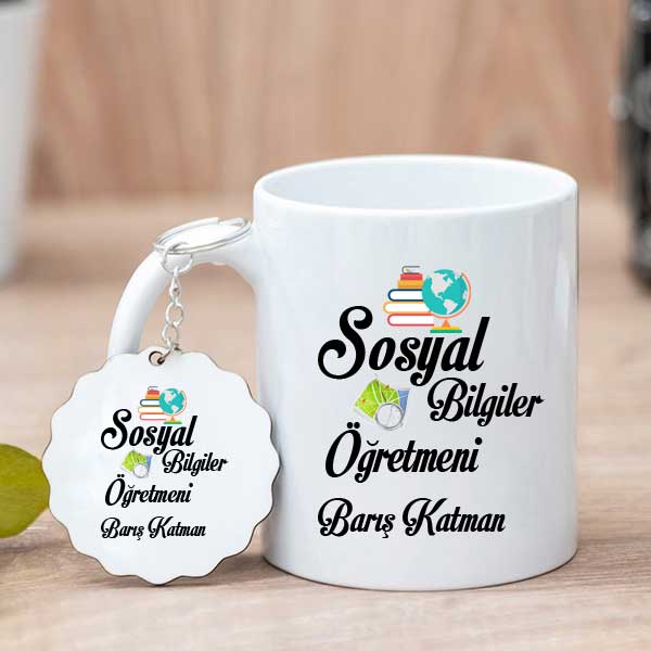 Sosyal Bilgiler Öğretmenine Hediye Kupa Bardak ve Anahtarlık