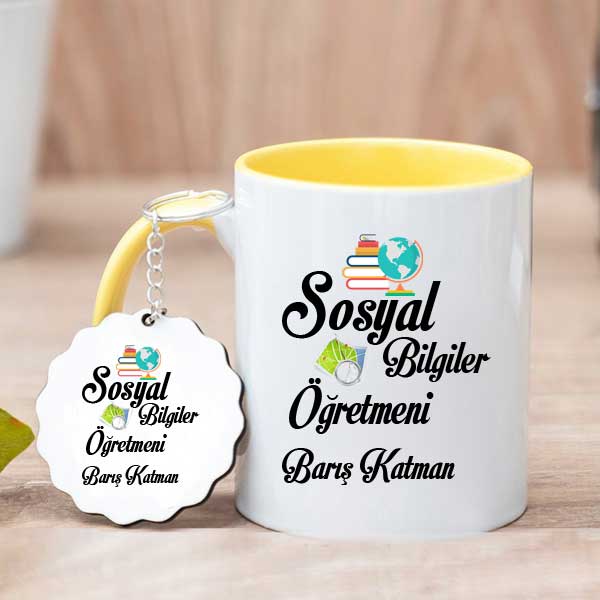 Sosyal Bilgiler Öğretmenine Hediye Kupa Bardak ve Anahtarlık