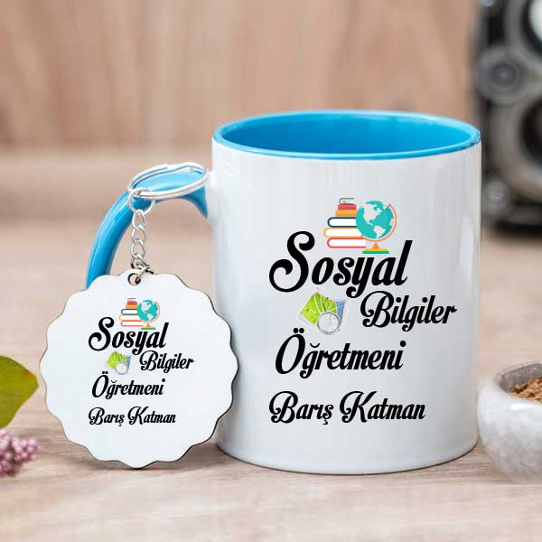 Sosyal Bilgiler Öğretmenine Hediye Kupa Bardak ve Anahtarlık