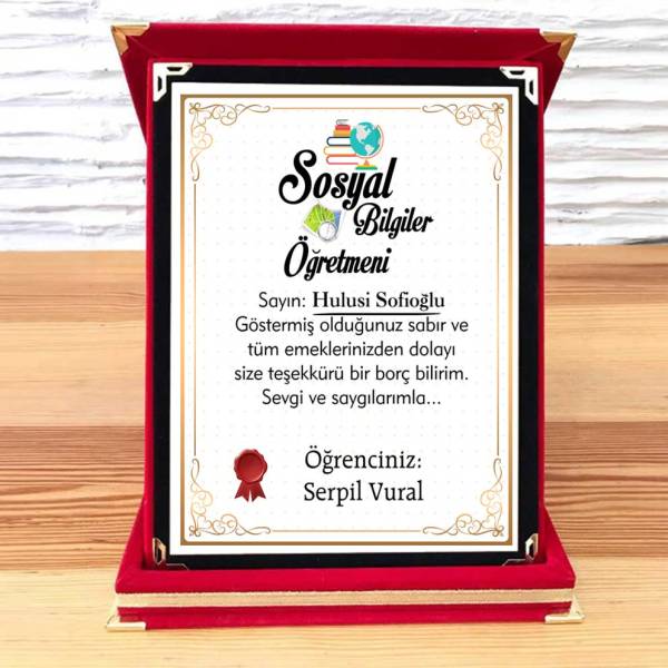 Sosyal Bilgiler Öğretmenine Hediye Plaket