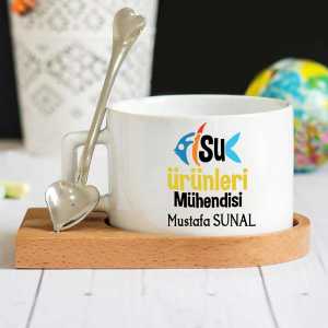 - Su Ürünleri Mühendisi Ahşap Altlıklı Lüks Fincan Seti  - Su Ürünleri Mühendisi Ahşap Altlıklı Lüks Fincan Seti