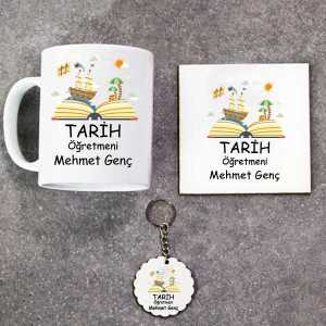 - Tarih Öğretmeni Kupa Bardak Altlık ve Anahtarlık Hediye Seti  - Tarih Öğretmeni Kupa Bardak Altlık ve Anahtarlık Hediye Seti