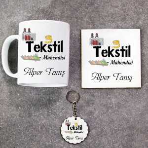 - Tekstil Mühendisi Kupa Bardak Altlık ve Anahtarlık Hediye Seti  - Tekstil Mühendisi Kupa Bardak Altlık ve Anahtarlık Hediye Seti