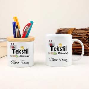 - Tekstil Mühendisine Hediye Kupa Bardak ve Kalemlik Seti  - Tekstil Mühendisine Hediye Kupa Bardak ve Kalemlik Seti