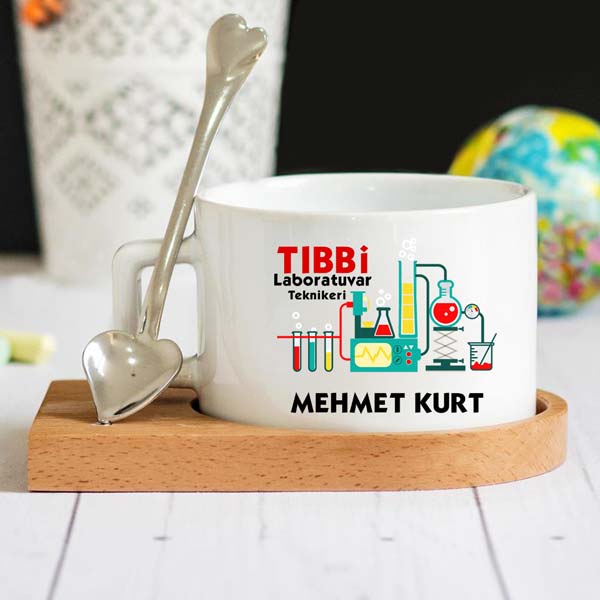 Tıbbi Laboratuvar Teknikeri Ahşap Altlıklı Lüks Fincan Seti