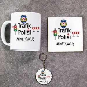 - Trafik Polisi Kupa Bardak Altlık ve Anahtarlık Hediye Seti  - Trafik Polisi Kupa Bardak Altlık ve Anahtarlık Hediye Seti