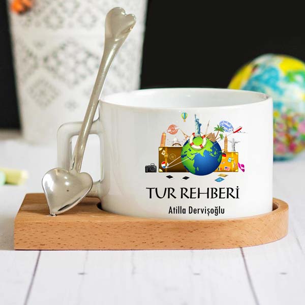 Tur Rehberi Ahşap Altlıklı Lüks Fincan Seti