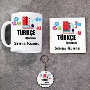 - Türkçe Öğretmeni Kupa Bardak Altlık ve Anahtarlık Hediye Seti  - Türkçe Öğretmeni Kupa Bardak Altlık ve Anahtarlık Hediye Seti