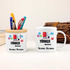- Türkçe Öğretmenine Hediye Kupa Bardak ve Kalemlik Seti  - Türkçe Öğretmenine Hediye Kupa Bardak ve Kalemlik Seti