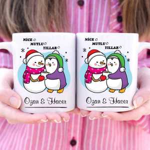  - Yeni Yıl Hediyesi Nice Mutlu Yıllara İkili Beyaz Kupa Bardak