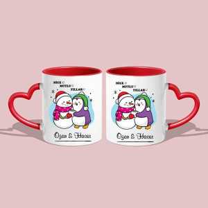  - Yeni Yıl Hediyesi Nice Mutlu Yıllara İkili Kalpli Kırmızı Kupa Bardak