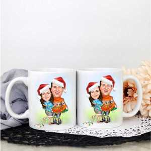  - Yılbaşı Çiftleri Karikatürlü İkili Kupa Bardak