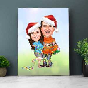  - Yılbaşı Çiftleri Karikatürlü Kanvas Tablo