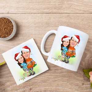 - Yılbaşı Çiftleri Karikatürlü Kupa Bardak ve Altlık  - Yılbaşı Çiftleri Karikatürlü Kupa Bardak ve Altlık