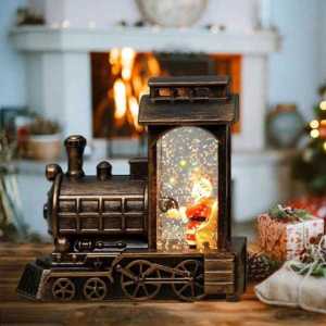 Yılbaşı Kar Küresi Noel Işıklı Dekoratif Noel Baba Treni - Thumbnail