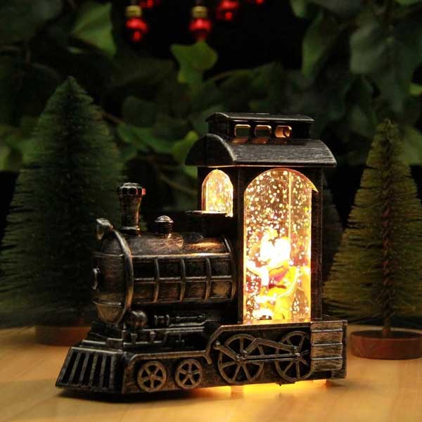 Yılbaşı Kar Küresi Noel Işıklı Dekoratif Noel Baba Treni