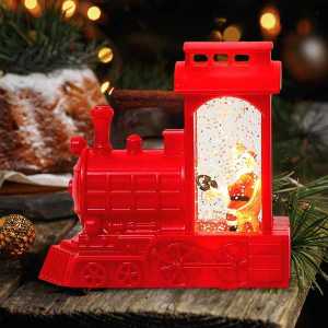 Yılbaşı Kar Küresi Noel Işıklı Dekoratif Noel Baba Treni - Thumbnail