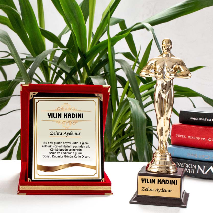 Yılın Kadını Ödül Hediye Seti Plaket Ve Oscar Ödülü