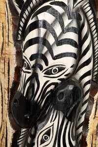 Zebra Görünümlü Dekoratif Ağaç Oymalı Maske - Thumbnail